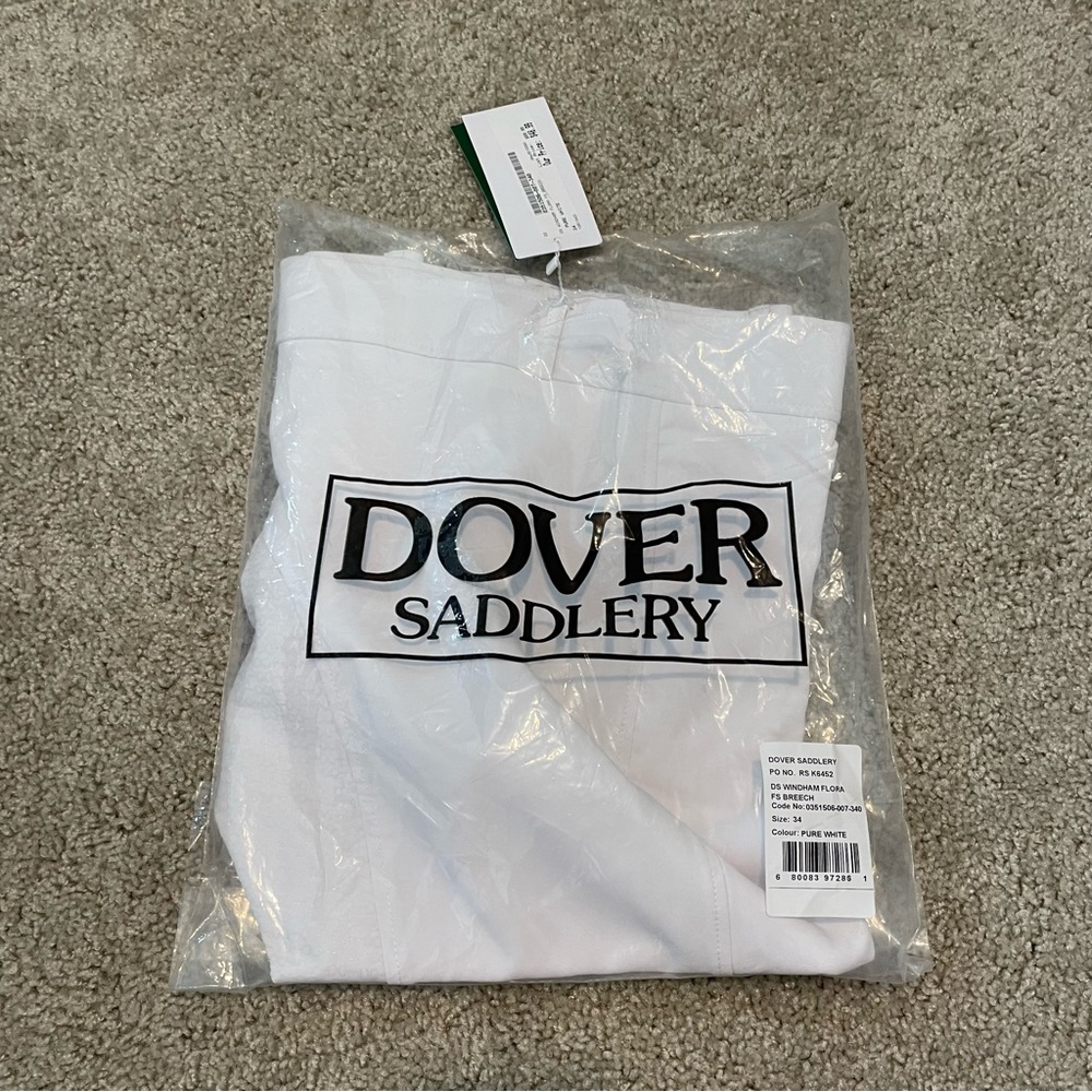 NWT Dover Saddlery Ladies’ Windham Flora Full Seat Breeches Size 34 Pure White